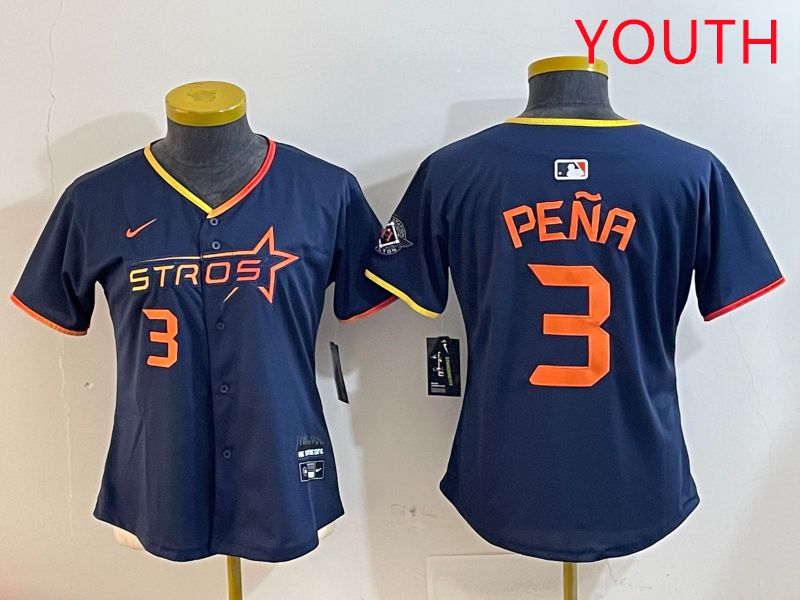Youth Houston Astros #3 Pena Drak Blue Three generations Joint Name 2025 Nike MLB Jersey style 4105->youth mlb jersey->Youth Jersey